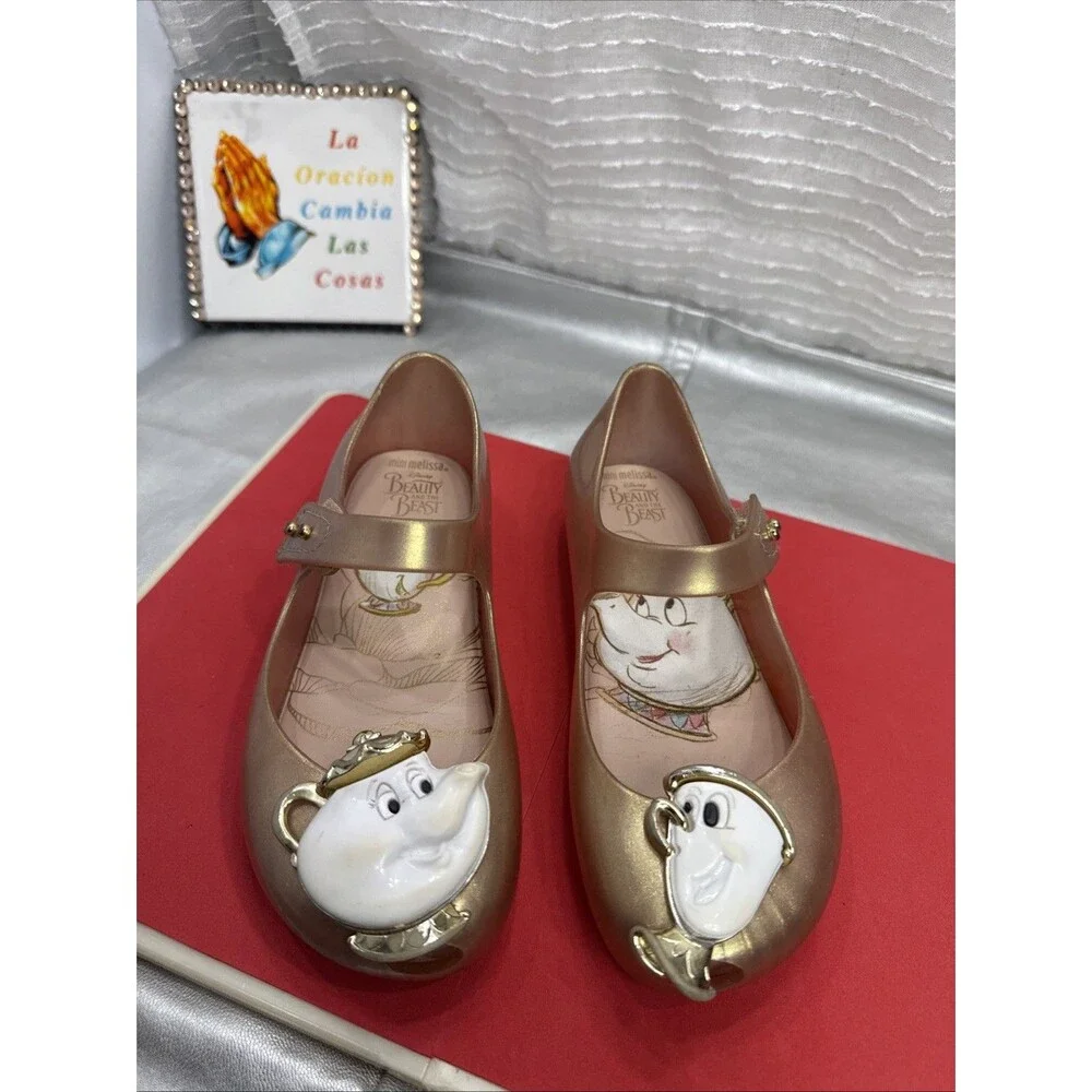 (B) Mini Melissa Toddler Girl's Beauty & Beast Rose Gold Mary jane Shoes Size 11
